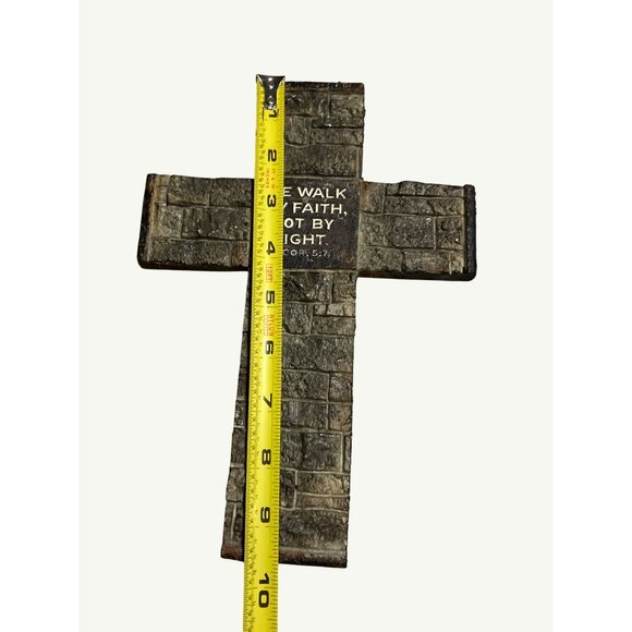 Decorative Stone-Look Cross Wall Hanging "We Walk By Faith Not By Sight" 2 Cor. - Picture 9 of 9